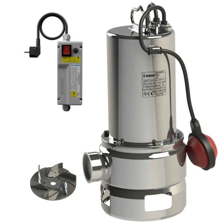 Sumak SDF15/2 foseptik dalgıç pompa 1.5 HP, 2 inç çıkış, paslanmaz INOX