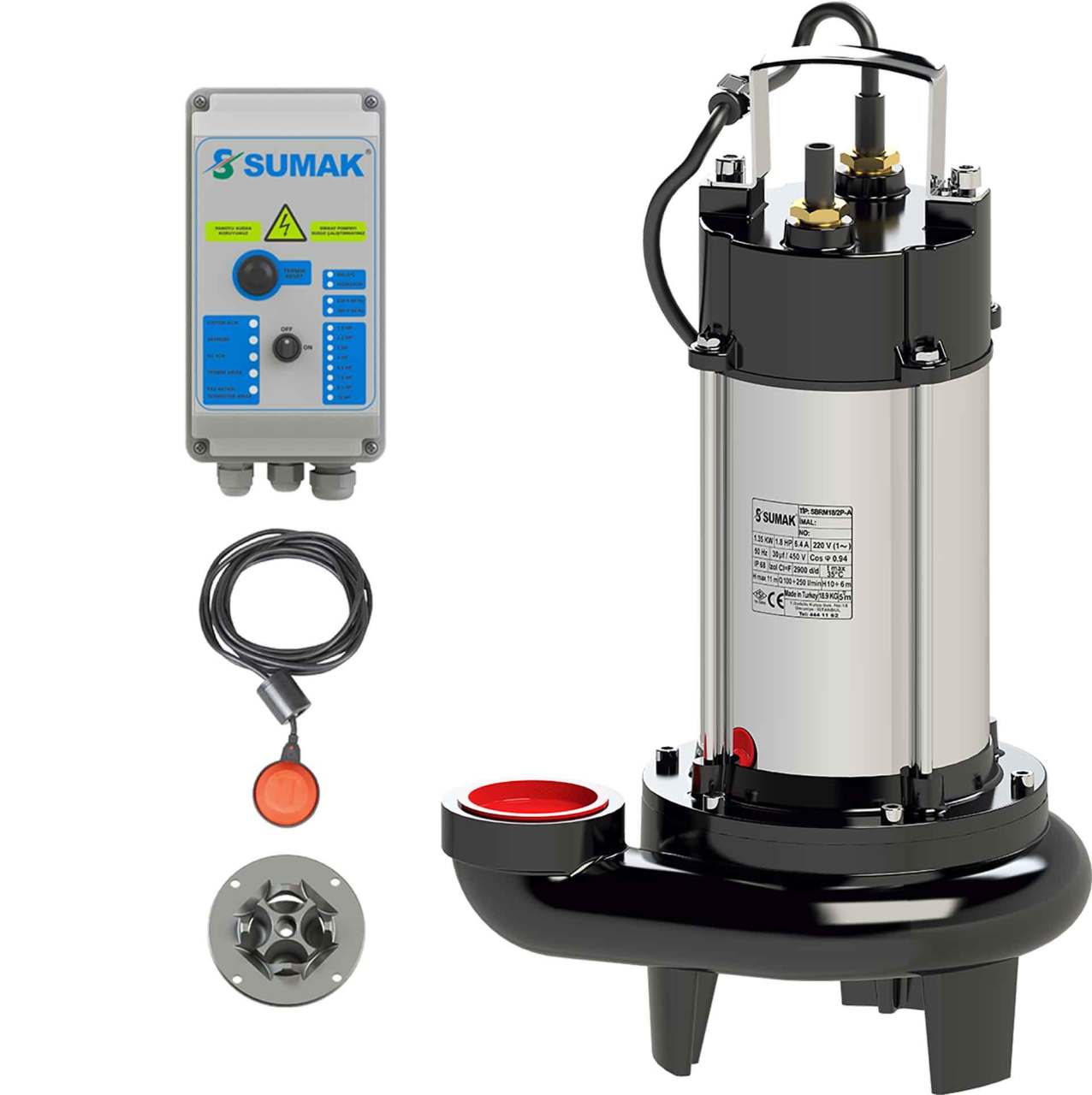 Sumak SBRT 18/2P Parçalayıcı Bıçaklı Foseptik Dalgıç Pompa Trifaze (380V) 1.8 Hp - Koşar Ticaret