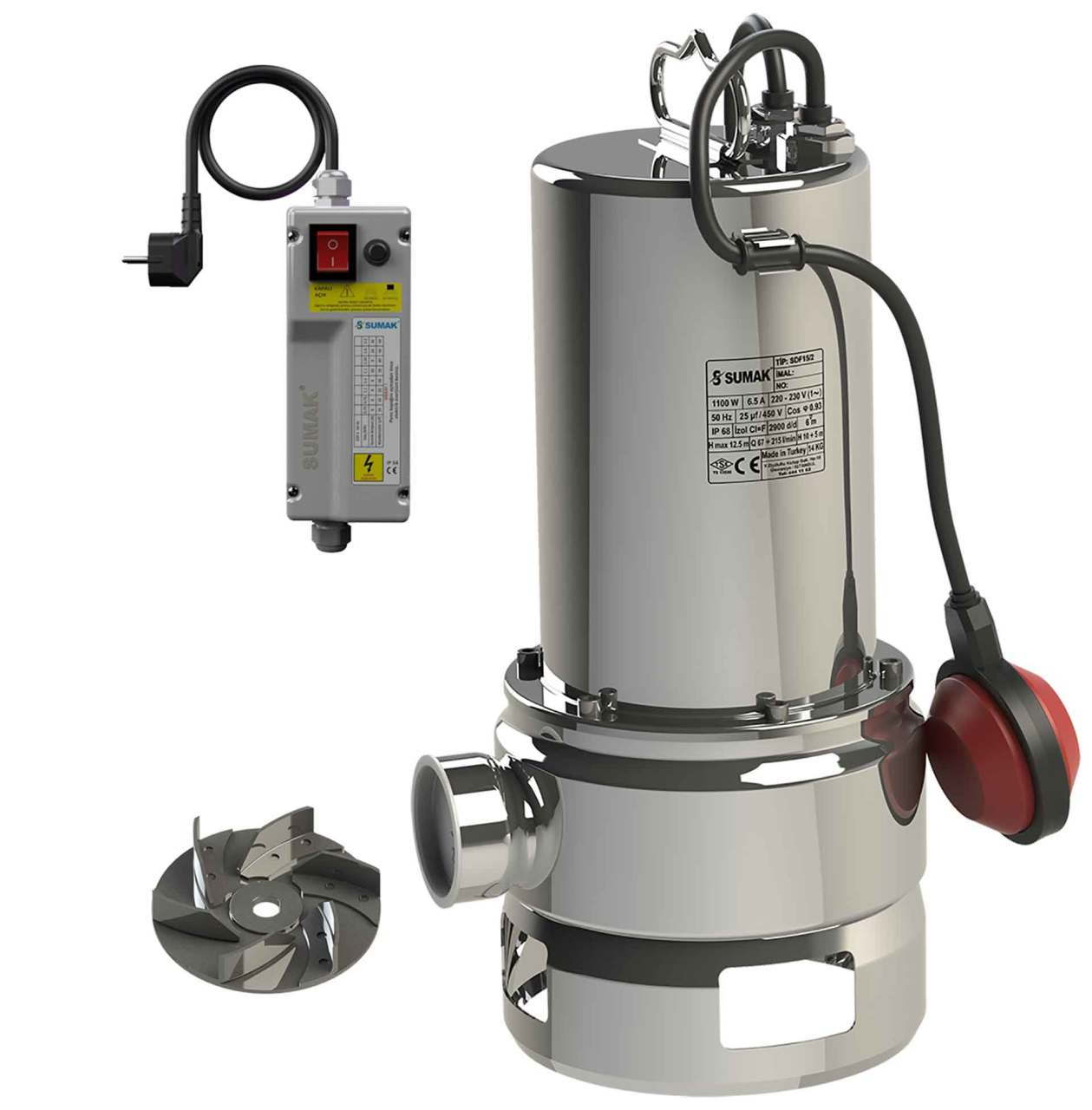 Sumak SDF15/2 Komple Paslanmaz Foseptik Dalgıç Drenaj Pompa 220 Volt 1.5 Hp - Koşar Ticaret