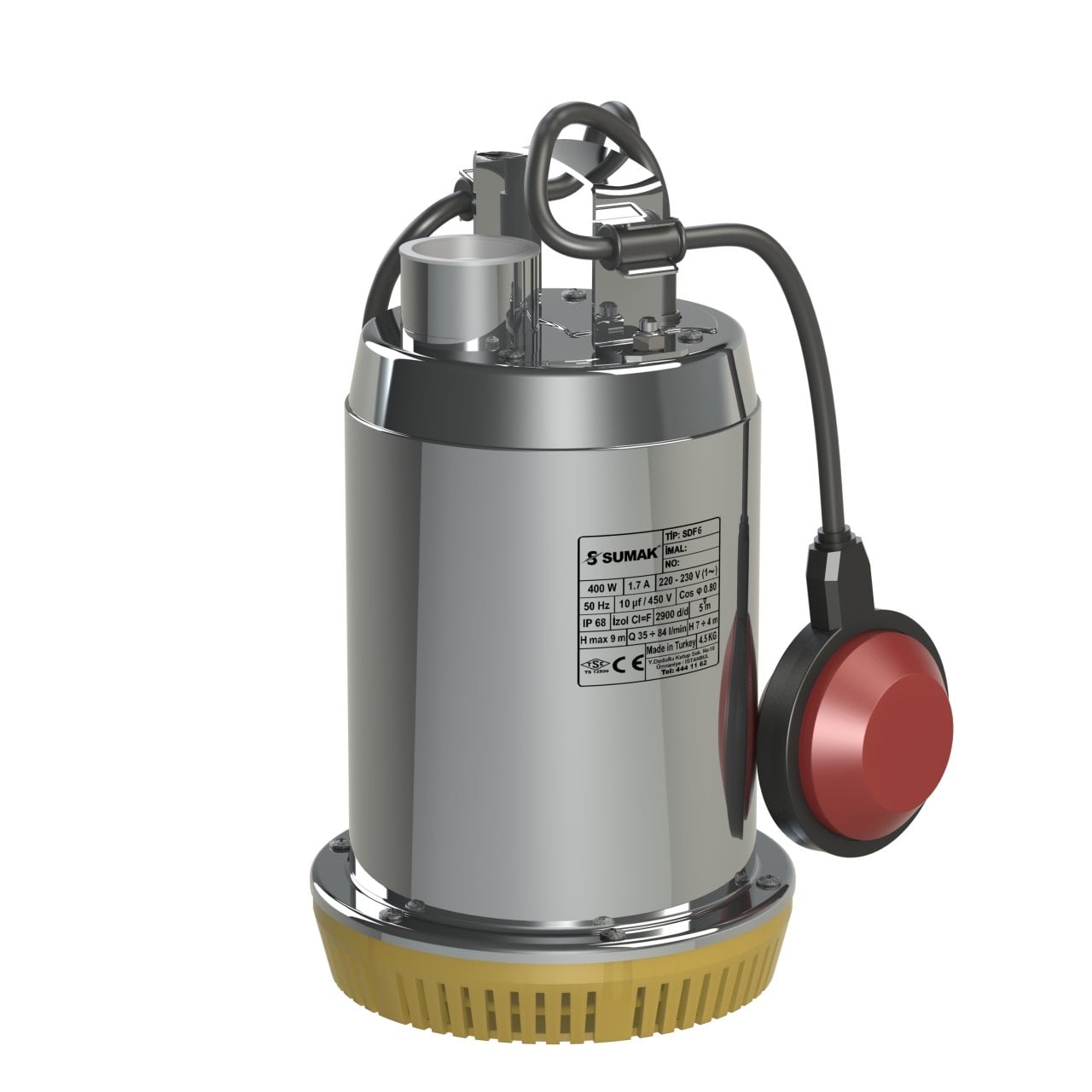 Sumak SDF 6 Drenaj Dalgıç Pompa Paslanmaz Gövdeli Monofaze (220 V) 0.5 Hp - Koşar Ticaret