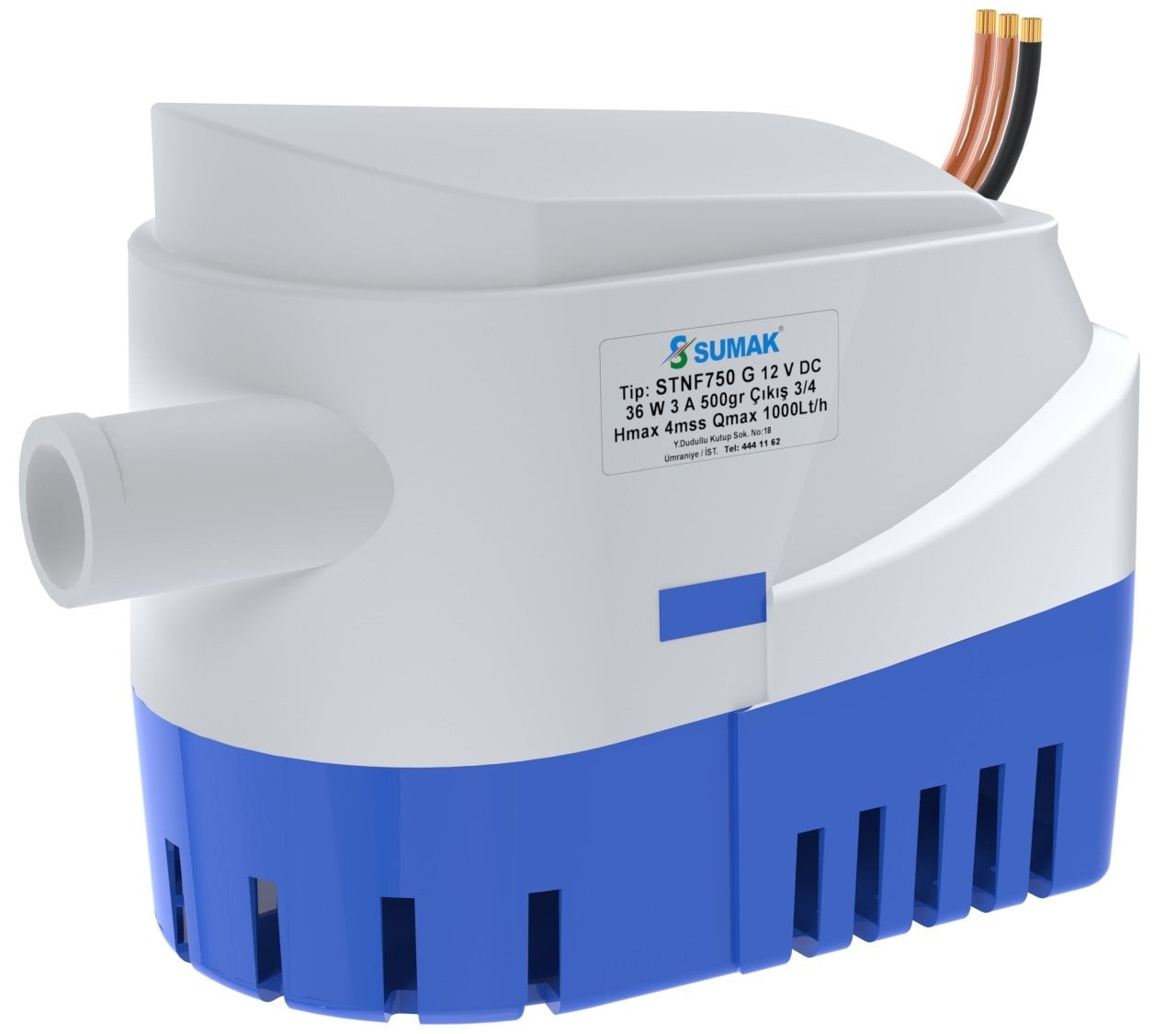 Sumak STNF750G Sintine Dalgıç Pompa 4 mss 1000 litre/h 12 VOLT -Otomatik Flatörlü- - Koşar Ticaret