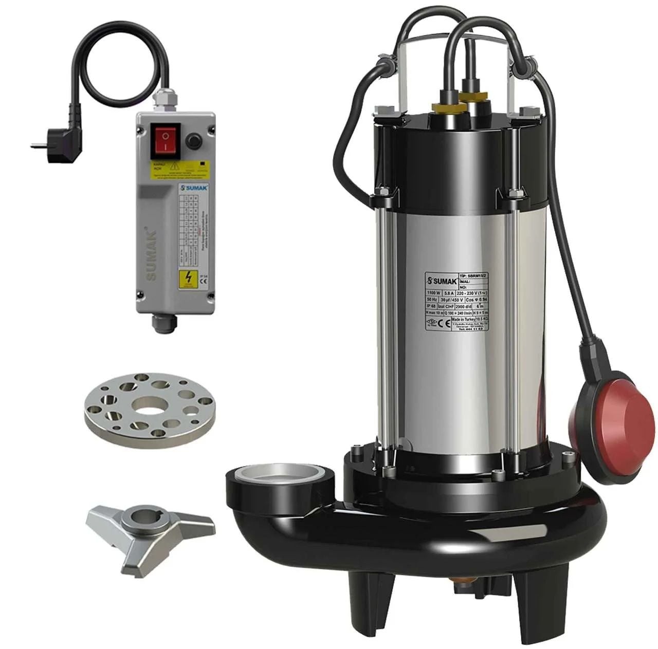 Sumak SBRM 15/2 Bıçaklı Foseptik Dalgıç Pompa Monofaze (220V) 1.5 HP - Koşar Ticaret