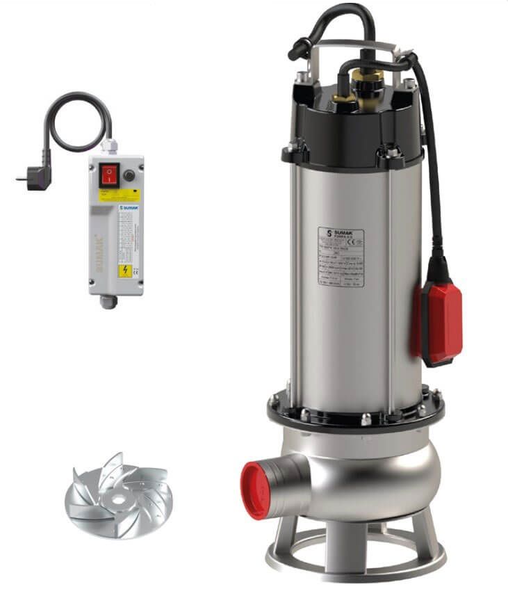 Sumak SDFV 20/2 İNOX Komple Paslanmaz Vortex Çarklı Foseptik Dalgıç Pompa 220 Volt 2.2 Hp 13 Mss - Koşar Ticaret