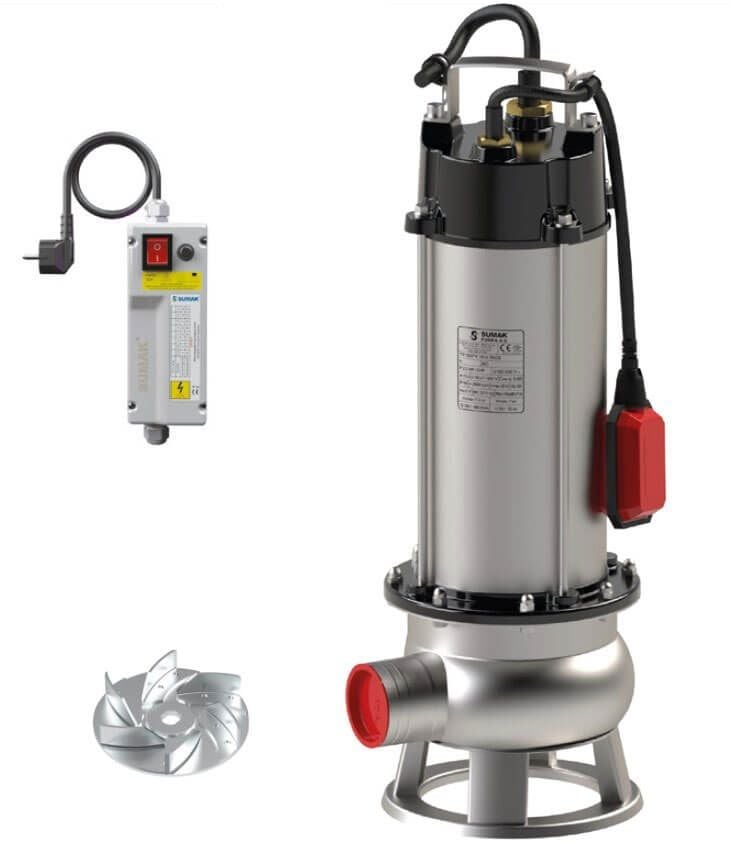 Sumak SDFV 30/2 İNOX Komple Paslanmaz Vortex Çarklı Foseptik Dalgıç Pompa 220 Volt 3 Hp 16.5 Mss - Koşar Ticaret