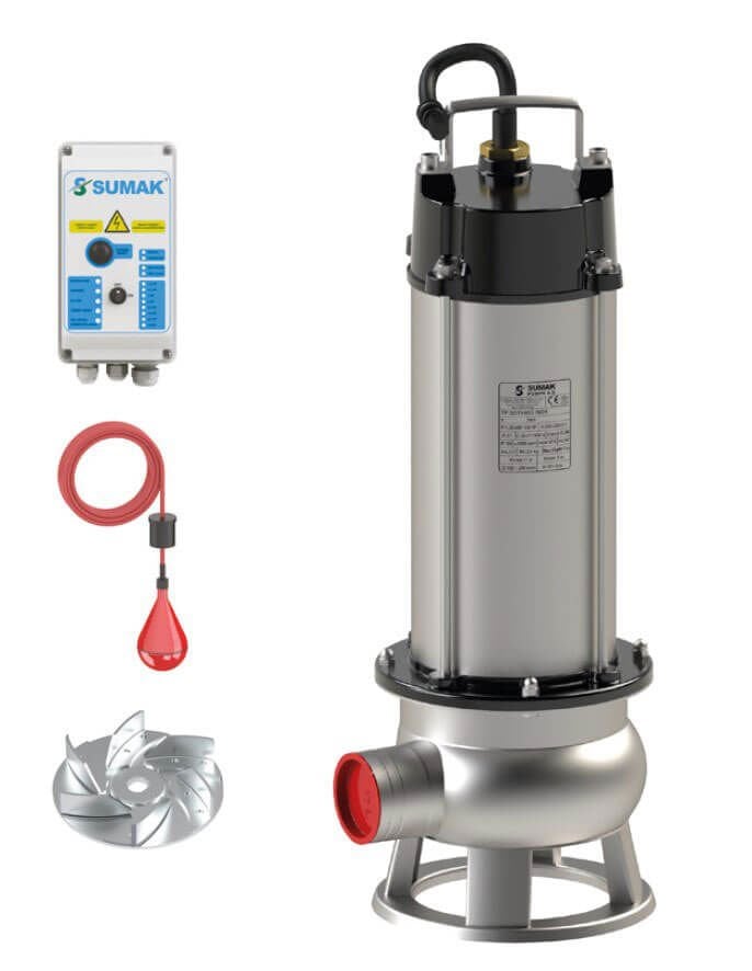 Sumak SDTV 30/2 İNOX Komple Paslanmaz Vortex Çarklı Foseptik Dalgıç Pompa 380 Volt 3 Hp 16.5 Mss - Koşar Ticaret